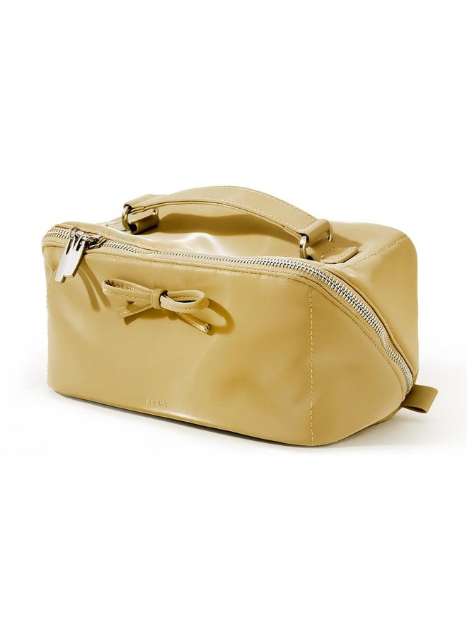 EACHY Makeup Bag, Large Capacity Cosmetic Bags for Women, Waterproof Pearl-Sheen PU Toiletry Bag with Flat-Open Design and Makeup Brush Organizer - Image 1